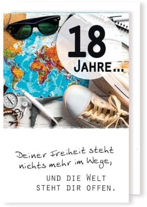 18 Geburtstag Karte Grußkarte Freiheit, die Welt steht dir offen 16x11cm