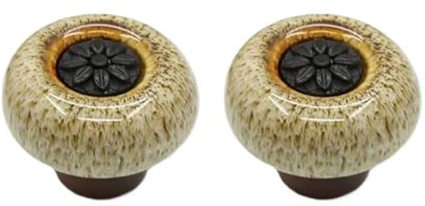 HDJNal Lot de 2 boutons en céramique – Boutons de porte d'armoire de cuisine de forme ronde vintage pour meubles et tiroirs – Vintage shabby chic (32 mm de diamètre, noir/blanc)