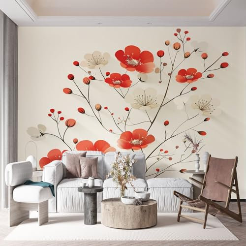 Papier Peint Panoramique Style Simple Floral Coquelicot Poster Mural, 250 x 175 cm (WxH) Peinture Murale pour Salon, Chambre, Chambre d'enfants, Restaurant Bronzer Décoration Murale