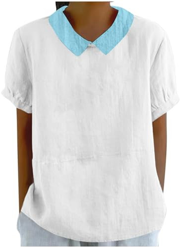 Leinen Tunika Damen Rundhals Tunika Tops Babydoll-Shirts Wasserfallshirts Tops Tunika Streetwear Schwarz Kleidung Frau Crewneck Blusetops V-Shirts Casual Einfarbig Basic Gestückelte Tees Tops