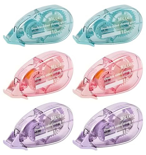 Glue Roller, 6 Pcs 8mm x 10m Adhesive Glue Tape Roller Double Sided Tape Dispenser Scrapbook Tape Transparent for School Home Office Crafting DIY Cards Photo Album Journal & Scrapbook Accessories