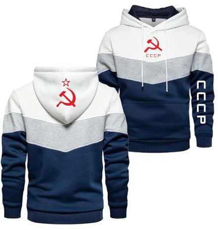 WDGYZZXJ Herren-Kapuzenpullover Mit Aufdruck Für CCCP Farbblock-Outwear Pullover Oberteile Kapuzenpullover Langarm-Sweatshirt Kapuzenmäntel Frühling Herbst-White||XS