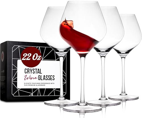 Gusto Nostro Weingläser aus Kristallglas, 4er Weingläser Set, Langer Stiel, Für Rot- und Weißwein, Spülmaschinenfest, Schick, Elegant, Groß und Hoch, für Hochzeiten, Weihnachten, Jubiläen