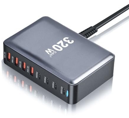 SITONG 320W GaN III 8 Ports USB C Fast Charging Station Hub Block Portable Wall PD Charger Power Adapter With 4 USB-C + 4 USB-A, 100W Port for MacBook Pro/Air, iPhone 15 14 13 12 11, Galaxy S24 S23