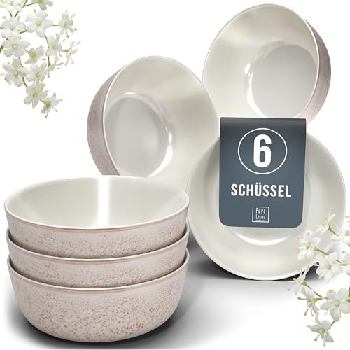 Bols à Céréales en Grès 6 Pers. Ibiza - Vaisselle Méditerranéenne - Ensemble de Petits Bols pour Muesli - Service de Table pour 6 Personnes - Pure Living Beige et Rose