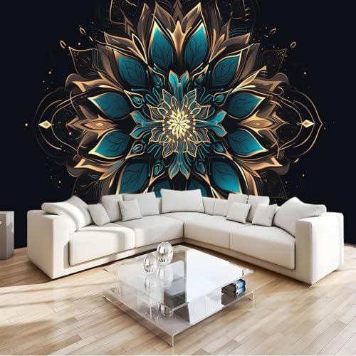 Fototapete Vlies Tapete Mandala-Druck Schwarz 300x210 cm 3D Effekt Wandbild Vlies Wandtapete Moderne Wohnzimmer Mural Schlafzimmer Kinderzimmer TV Hintergrund Wand Dekora