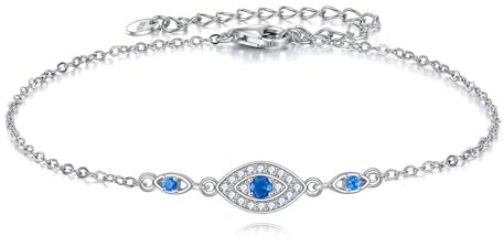 POPLYKE Böses Auge Armbänder für Damen 925 Sterling Silber Türkisch Blau Augen Schutz Böses Auge Schmuck Griechische Armbänder für Damen