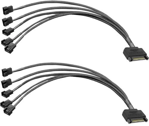 Gebildet 2 piezas SATA a 5 vías 3pines/4pines PMW 12V PC Case Fan Cable Adaptador de Corriente, 3 pines o 4 pines (conector PWM) a 15 pines SATA Computer Cooler Cooling Fan Cable de Alimentación Cable