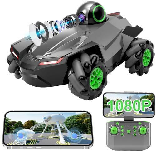 OBEST Remote Control Car with Camera for kids, 2.4G RC Car with 1080P HD Camera, RC Toy with Left and Right Rotation in Front and Back,Twisting, Demonstration, Lighting, S Walking (gray)