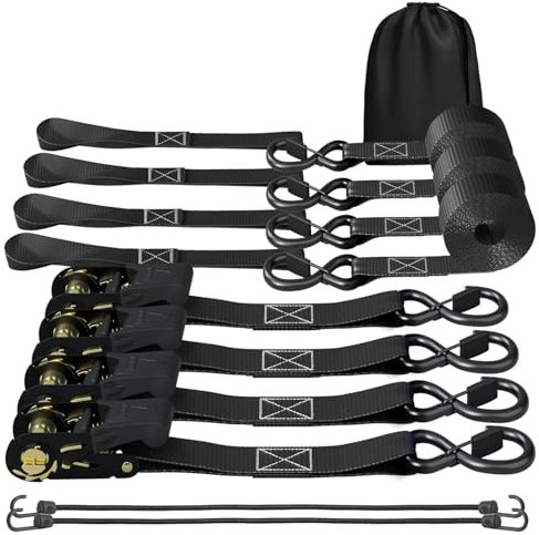 Spanngurte mit Ratsche und Haken, 1000KG Bruchfestigkeit, 4 Weiche Zurrschlaufen, Gurte für Materialtransport Umzüge - Zurrgurt mit Ratsche - Ratschen Set