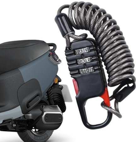 Shitafe Motorcycle Lock | 3 Digit Combination Security Lock | Retractable Cable Lock for Helmet, Luggage, Electric Scooter, Motorcycle