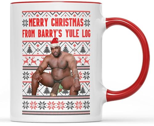 Barry Wood Yule Log Christmas Mug Tea Coffee Cup - Novelty Funny Rude Crude Explicit Fun Joke Merry Xmas Eve Festive Jolly Stocking Filler Gift Present