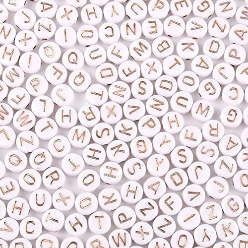 1200pcs 4×7mm Alphabet Beads White Round Acrylic Rose Gold Letter Beads, for Bracelets and Jewelry Making