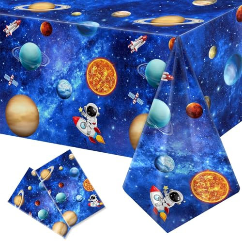 DMSESRLS 2 Stück Planeten Deko Tischdecke, 137x274cm Weltraum Kindergeburtstag Tischdecke, Weltraum Deko Tischdecke für Party, Geburtstag, Hochzeit, Weihnachten