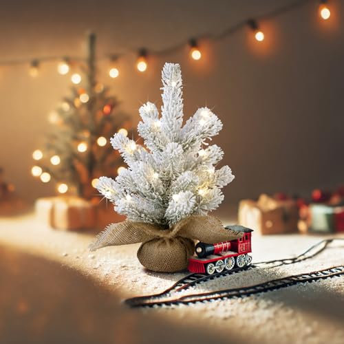 infactory Mini Weihnachtsbaum: Deko-Weihnachtsbaum mit Schnee, 20 LEDs, 26 cm, USB-Betrieb (Mini mit USB, Deko Tannenbaum beleuchtet, Weihnachtsbaumbeleuchtung kabellos)
