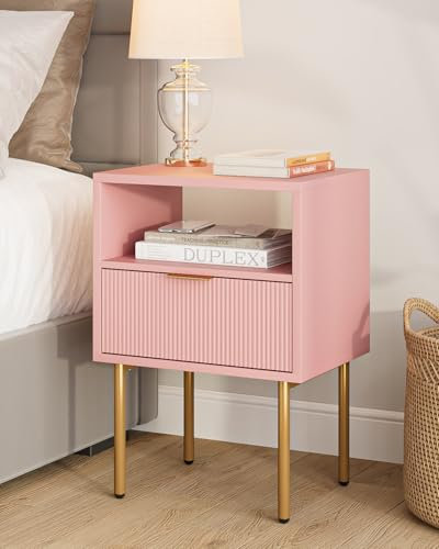 HEYZOEY Table de Chevet, Table de Nuit avec tiroir en Bois Moderne pour Chambre à Coucher, Salon, Rose