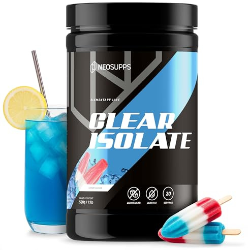 NEOSUPPS Clear Whey Isolate Ice Pop 500g, Leichtes wasserlösliches Whey Isolat Protein Pulver, Die perfekte Alternative zu Limo & Fruchtsäften, Hochwertiger Molkenprotein Isolat