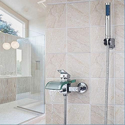 DXEMRQPB Neu Glas Auslauf Badewanne Dusche Wasserhahn Set Chrom Wand Halterung + Handheld Dusche