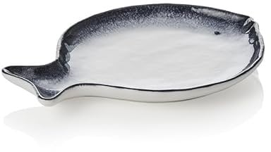 Fischteller Set, weiß blau, 21 x 16 x 2 cm, Set á 6 Stück, Porzellan