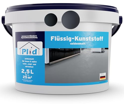 Plid® Plástico líquido para interior y exterior, color gris plata, 2,5 L, plástico líquido, capa protectora para suelo y pared, pintura de hormigón, resistente al agua, revestimiento de suelo, terraza