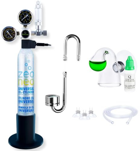 Q-Grow Kit Complet de système CO₂ pour Aquarium – Simple et Universel – INCL. diffuseur en Acier Inoxydable, Test Permanent, détendeur, Bouteille de CO₂ 425 g, Jusqu’à 1000 L