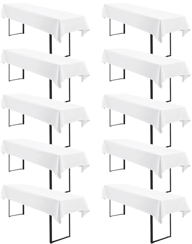 Teruntrue Biertischdecke 10er Pack Weiß 250x100 cm Rechteckig Tischdecke waschbar Polyester Universal für 50 und 70 cm Biergarnituren Bierzelt