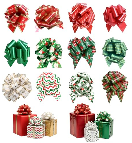 Xgvzs 24 Stück Weihnachten Geschenkschleife Mehrfarbig Glänzend Geschenkschleife Große Weihnachtsschleifen für Hochzeit Regenbogen-Party Weihnachten