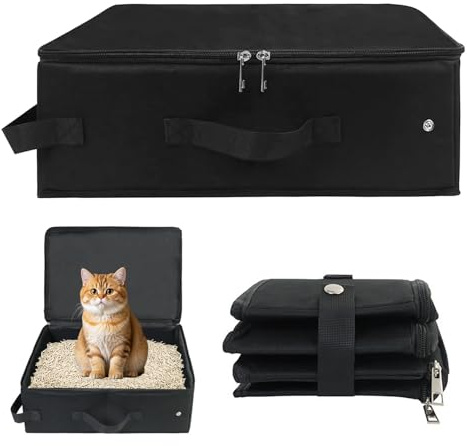 QingWing Arenero Portatil Gatos, 40 x 30 cm Arenero de Viaje | Negro para Gatos Portatil con Tapa, Material de Tela Oxford Gato de Viaje, Transportín Acampar, Coche, Interior y Exterior