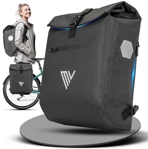 MIVELO 3in1 Fahrradtasche für Gepäckträger - Fahrrad Tasche Rucksack mit gepolstertem Laptopfach - Gepäckträgertasche hinten 100% wasserdicht mit Reflektoren (Schwarz Reflektierend, 20 Liter)
