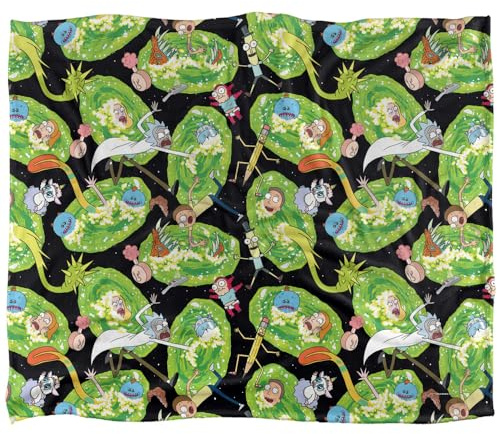Rick and Morty Portal Mayhem Silky Touch Super Soft Throw Blanket 152 X 127 cm, White