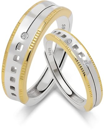 Meissa Eheringe Verstellbare Verlobungsringe Paar Silber 925 mit stein Partnerringe für Sie und Ihn Trauringe Paarpreis Geschenk zum Jahrestag Valentinstag