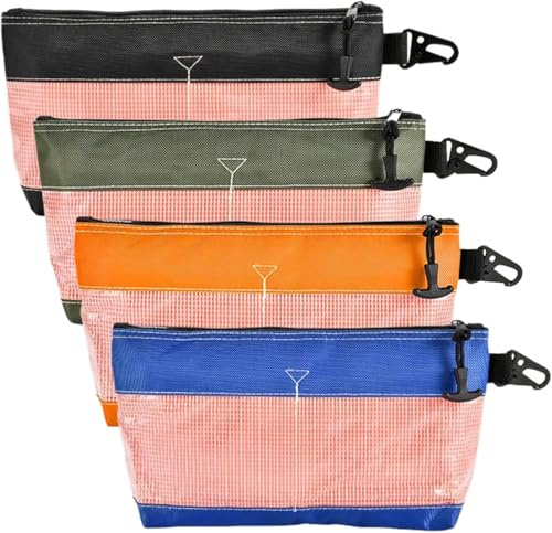 Clear Tool Pouch Set, Heavy Duty Waterproof Tool Bags 27×16.5cm, Transparent Tool Organiser with Zipper & Carabiner, Reinforced 1680D Oxford Small Tool Bag for Screwdrivers Sockets Accessories