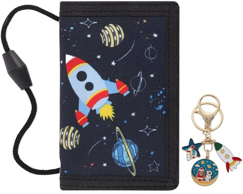 JYSNOW Garçon Brustbeutel Rakete, 2 Pièces, Motif Fusée et Astronaute | Porte Monnaie Garçon Pliable, Conception Légère, Matériau en Polyester, 12 × 8 × 1 cm, Peut être Porté Autour du cou