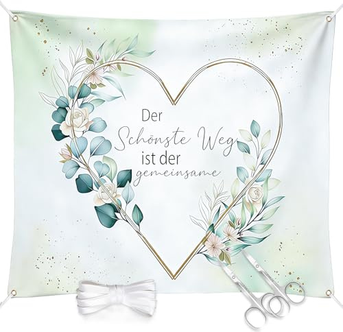 Hochzeitsherz zum Ausschneiden mit 2 Scheren und Seil, ZonYan Hochzeitslaken mit Herz, Herz zum Ausschneiden Hochzeit, Hochzeitsspiel für das Brautpaar, Hochzeit Bettlaken Standesamt Deko (A)