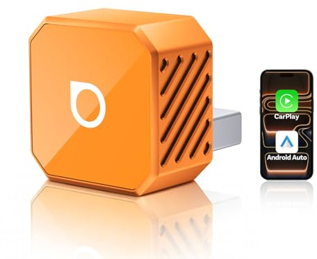 2026 Ottocast Mini Pot Orange, Adaptador 2 en 1 Inalámbrico para CarPlay y Android Auto, Dongle Wireless Plug & Play, Conexión Automática en 5s, Mini Cube para Coches con Cable de Fábrica