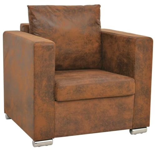 YNGBHFNOP Fauteuil Similicuir Daim Marron Vintage, Fauteuil Salon Moderne Confortable avec Coussins Amovibles, Chaise Accueil pour Séjour, Bureau ou Coin Lecture, Assemblage Facile, Supporte 110 kg