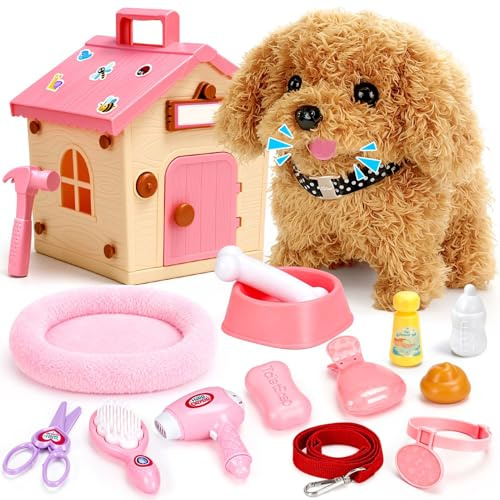 Dreamon Hund Spielzeug Kinder Spielzeug Hund Der Läuft Und Bellt Interaktiver Mit Hundehütte Pflege-Set Und Zubehör Für Die Tierpflege Geschenk Mädchen 3 4 5 Jahre