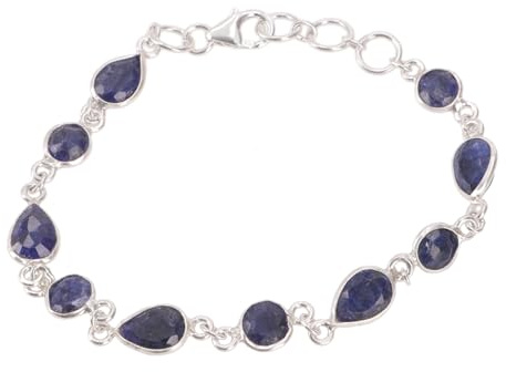 GURU SHOP Indisches Boho Silber Armband, Edelsteinarmband, 925 Silber | Filigrane Fassung, flexible Länge 16,5-20 cm, eleganter Boho-Stil, leuchtende Amethyste, einzigartiges Schmuckstück
