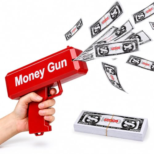 Pistolet a Billet, SGZIOO Tireur d'argent avec 100 Faux Billets, Lanceur Money Gun, Jouet Portatif pour Distribution Fluide, Accessoire Ludique pour Jeux, Mariage, Fêtes et Halloween