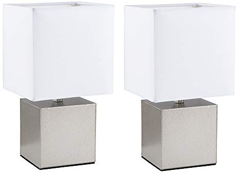 MiniSun | Modern Cube Design Touch Dimmer Table Lamps with White Fabric Light Shades | Table Lamps, Home Décor & Improvement Essential | Set of 2