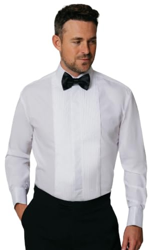 Dobell Mens White Tuxedo Dress Shirt Slim Fit Standard Collar Double Cuff Pleated Fly Front-15.5