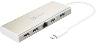j5create USB-C Dual HDMI Mini Dock - Hub di tipo C con 2x HDMI, 2x USB 3.0, Ethernet, ricarica Power Delivery 60W - Compatibile con laptop, notebook, PC (JCD381)