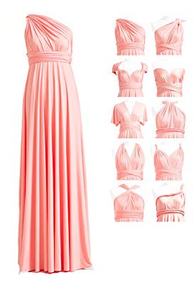 72styles Infinity Kleid mit Bandeau, wandelbares Brautjungfernkleid, lang, Übergröße, Mehrwege-Kleid, Twist-Wickelkleid, Pfirsichkoralle, Einheitsgröße