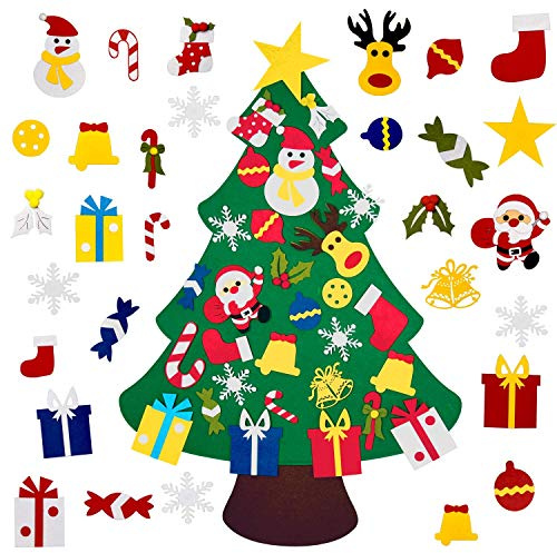 Fayoo DIY Filz Weihnachtsbaum mit 30 Stück Ornamenten, Weihnachtsgeschenke für Kinder Neujahr Handgemachte Weihnachten Tür Wandbehang Dekorationen
