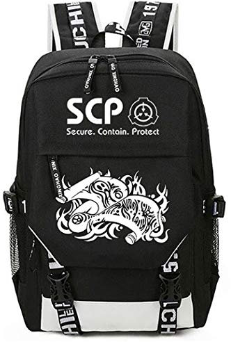 WANHONGYUE SCP Anime Cosplay Schultasche Rucksack Laptop Backpack mit USB-Ladeanschluss Schwarz / 7