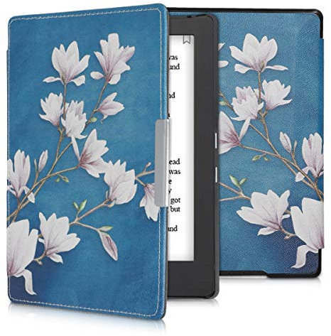 kwmobile Custodia eReader Compatibile con Kobo Aura H2O Edition 1 Cover - eBook Reader Flip Case - marrone grigio/bianco/grigio blu - Magnolie