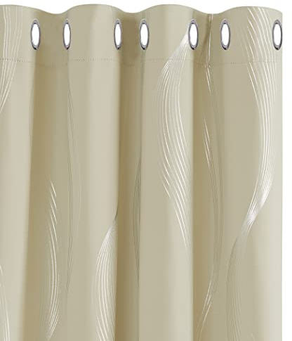 Deconovo Decorative Silver Wave Line Foil Printed Blackout Curtains Thermal Insulated Curtains Eyelet Curtains for Baby Nursery 66 x 54 Inch Beige 2 Panels