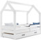 Interbeds Hausbett Kinderbett DOMEK 160x80cm aus Kiefernholz mit Lattenrost Matratze und Rausfallschutz komfortabel jugendbett (weiß + weiße Schublade)