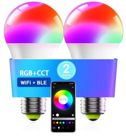 POIUYTO LED Smart Glühbirne E27, WLAN LED Lampe RGBWW dimmbare mit 16 Millionen DIY-Farben, 800LM, Smart home Alexa Zubehör, Sprachsteuerung Funktionieren mit Alexa, Google Assistant, 2 Stück