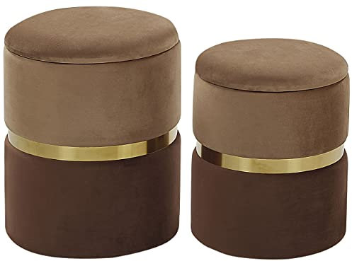 Beliani Runder Pouf im 2er Set aus Samt braun Ottoman Sitzpouf Wichita